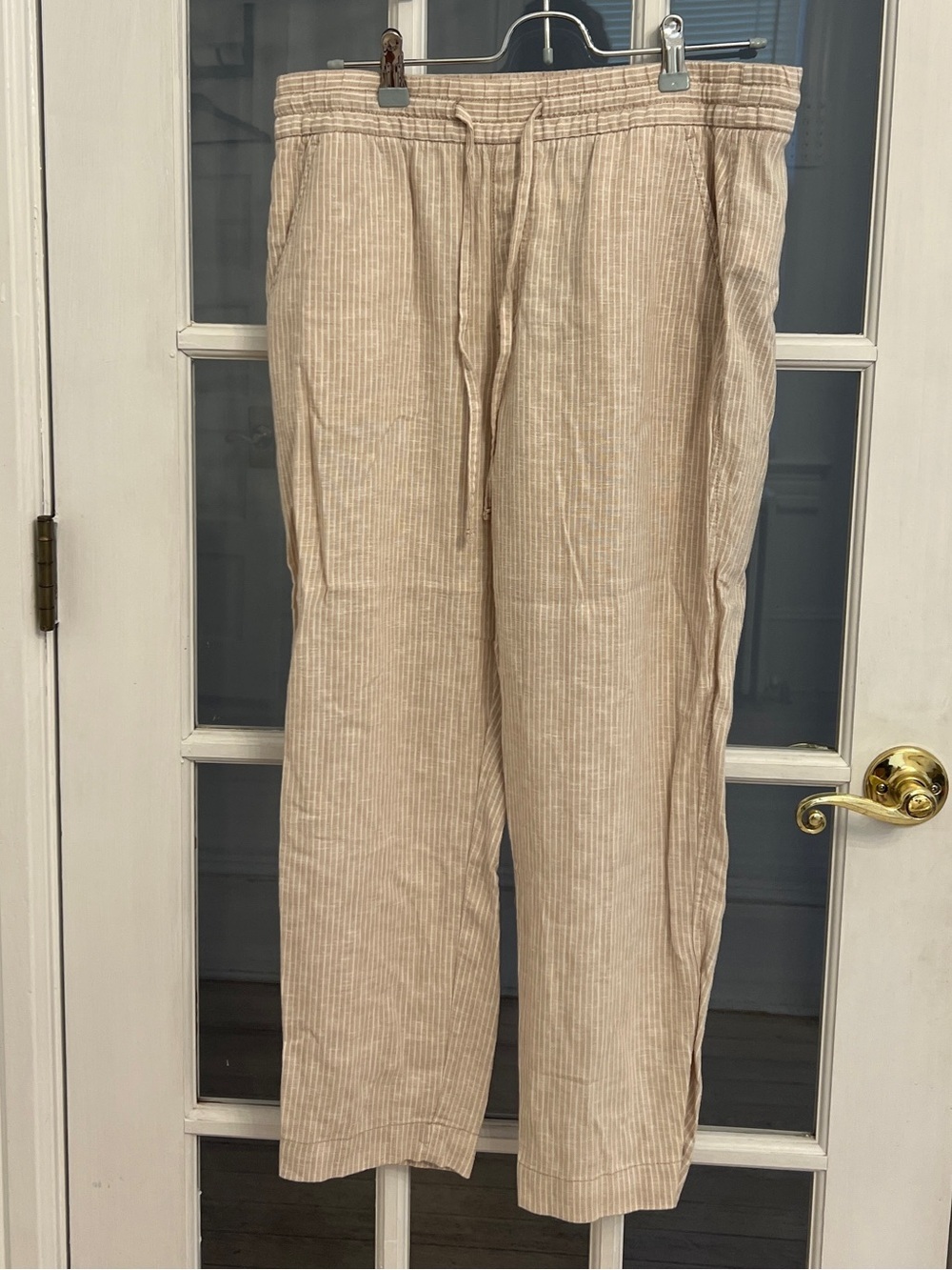 GAP Women's Beige Striped Linen Blend Drawstring Easy Pants Size M